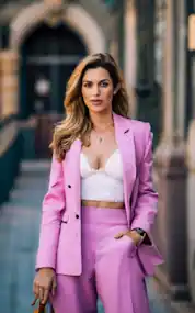 Chaqueta y pantalón rosa, de moda en 2023.